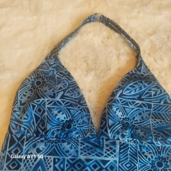 NWT Speedo Halter Tank Bathing Suit Blue Black Print Sz 16 - Picture 5 of 14
